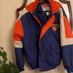 NBA Team Bomber Jacket - Blue, Orange, White NY Knicks 1990 Vintage Warm! EUC!